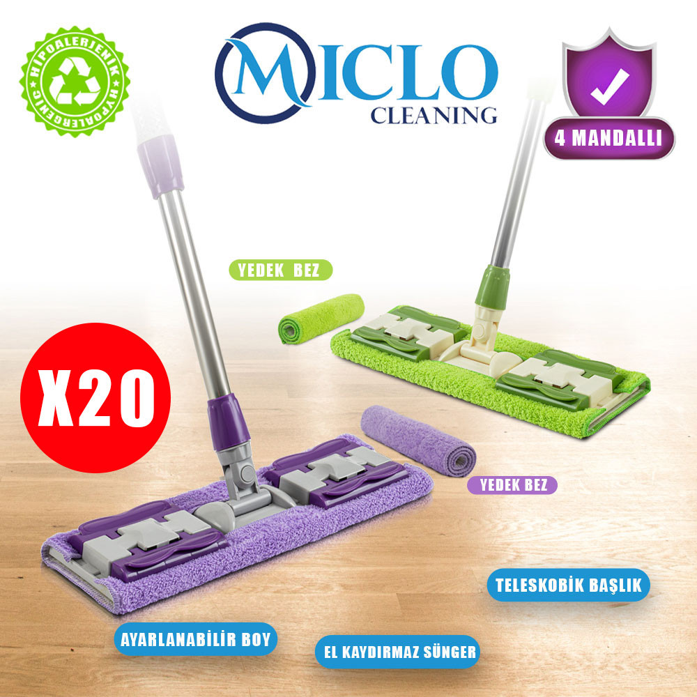 20 Adet - Mandallı Teleskobik Mop - TOPTAN FİYAT